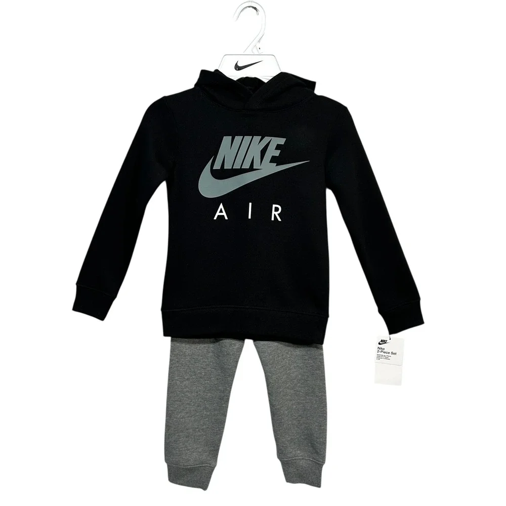 Nike Little Boys Fleece Pullover Hoodie & Joggers‎ Outfit Set Sz 4 Black Gray